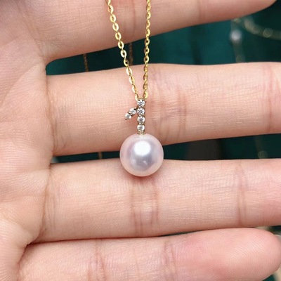 O word chain Ladies Independent packing 18K Jin Jia Bai Li 8-9mm white Circle Strong light Flawless natural Necklace