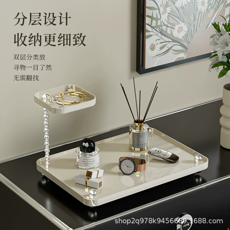 Скандинавский легкий роскошный двухслойный стеллаж для хранения, гостиная, ванная комната, входная столешница, косметика, духи, ювелирные изделия, настольный стеллаж для хранения