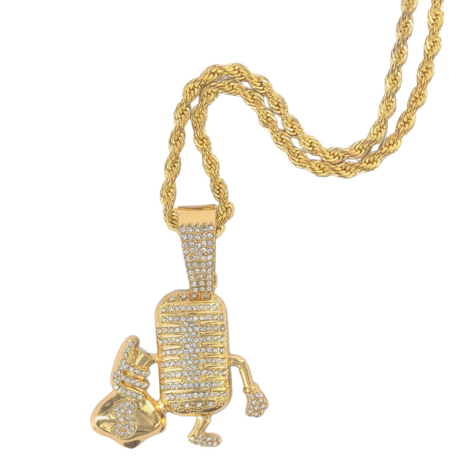Pokémon transfronterizos llenos de diamantes super sueños pop hip hop bolsas de mano micrófono colgante joyería collar cubano hombre