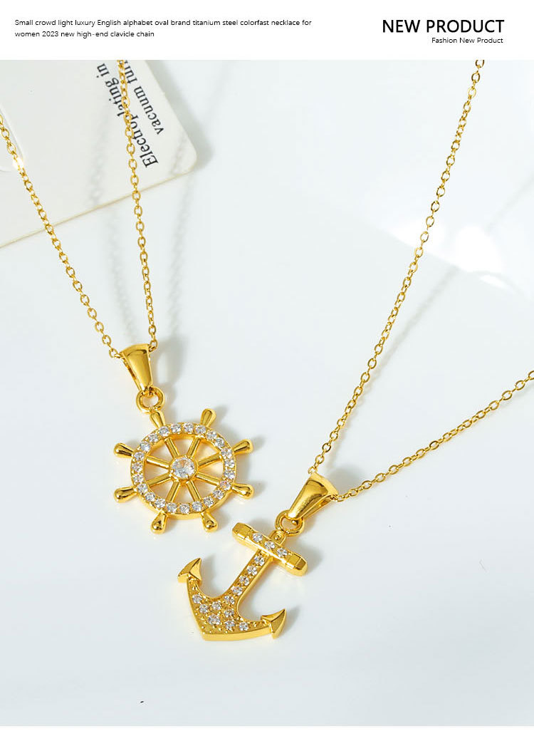 Titanium Steel Pendant Material Wholesale Jewelry Elegant Simple Style Streetwear Anchor Titanium Steel Diamond Pendant Necklace