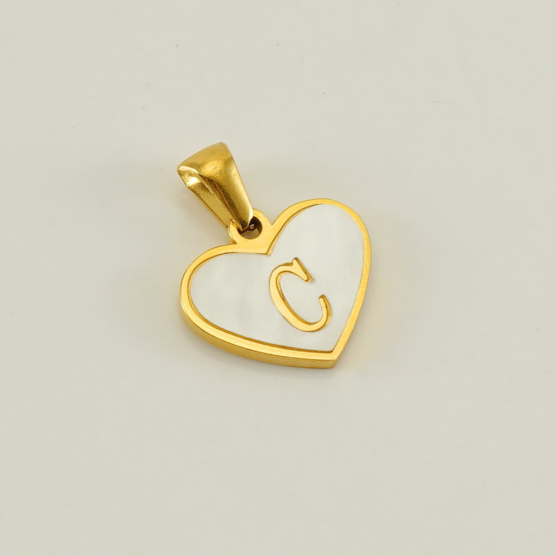 Plating, Inlay Design 1 Piece 13*16mm Stainless Steel Shell Letter Heart Shape Polished Pendant