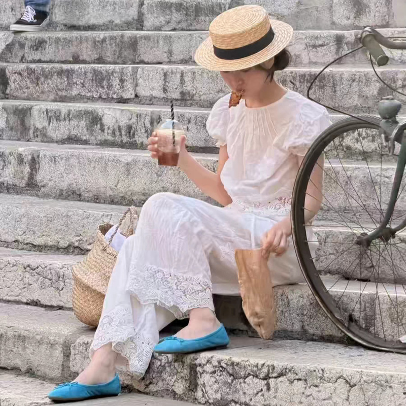 Mona·Xh Korean-Style Lace-Trimmed Shirt/Casual Pants/Dress Dongdaemun Summer New French-Style Set for Women