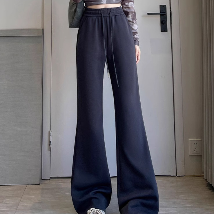 회색 꽃 바지 여성의 봄 가을과 겨울 2024 새로운 높은 허리 작은 캐주얼 땀 바지 마이크로 스포츠 바지