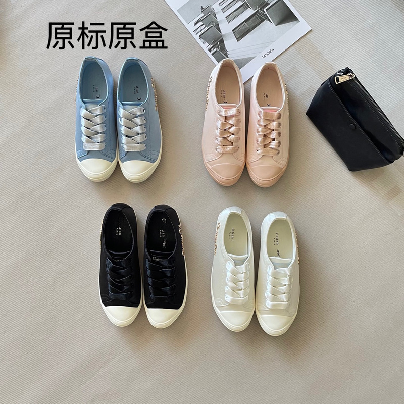 跨境Ｄ家新款真丝绸面舒适系带女鞋小白鞋百搭平底轻便休闲运动鞋|undefined