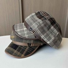 气质英伦风格子毛呢八角帽女秋冬季时尚百搭贝雷帽复古画家报童帽