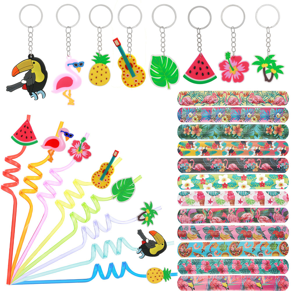 Nuevo estilo transfronterizo Hawaii pajita flamenco sandía llavero de verano anillo de palmaditas hawaianas muñequera