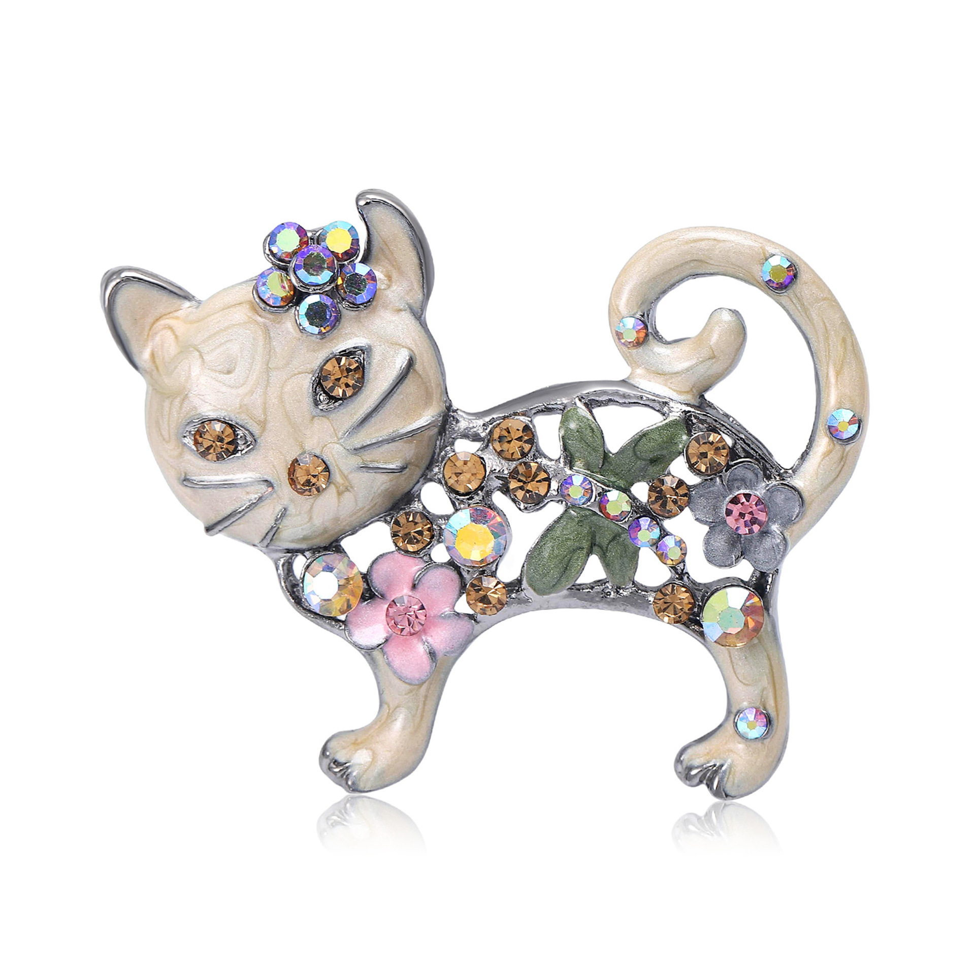 Broche de gatito esmaltado con incrustaciones brillantes