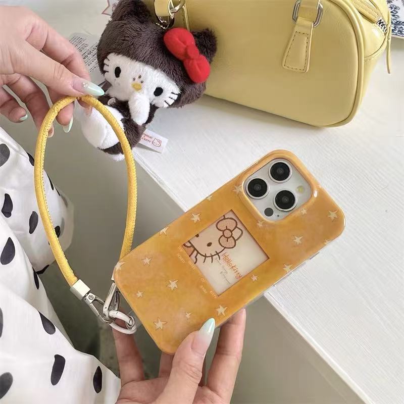 Gato estrella de dibujos animados de alta gama coreano para Apple 15Pro funda para teléfono móvil 16ProMax cuerda de mano 14 femenino 15P