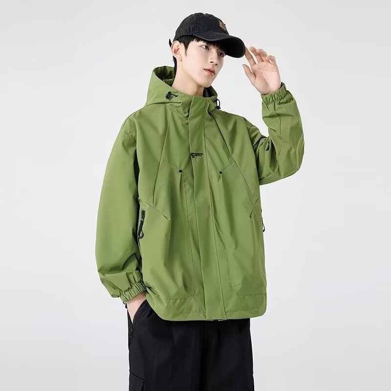 春秋季潮流新款连帽冲锋衣外套男款工装夹克户外防风防水登山服潮