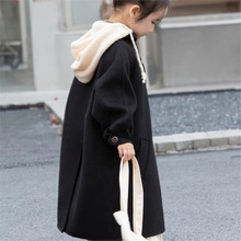 秋冬新款中大童大衣毛呢子大衣儿童可拆卸连帽韩版女童风衣外套潮