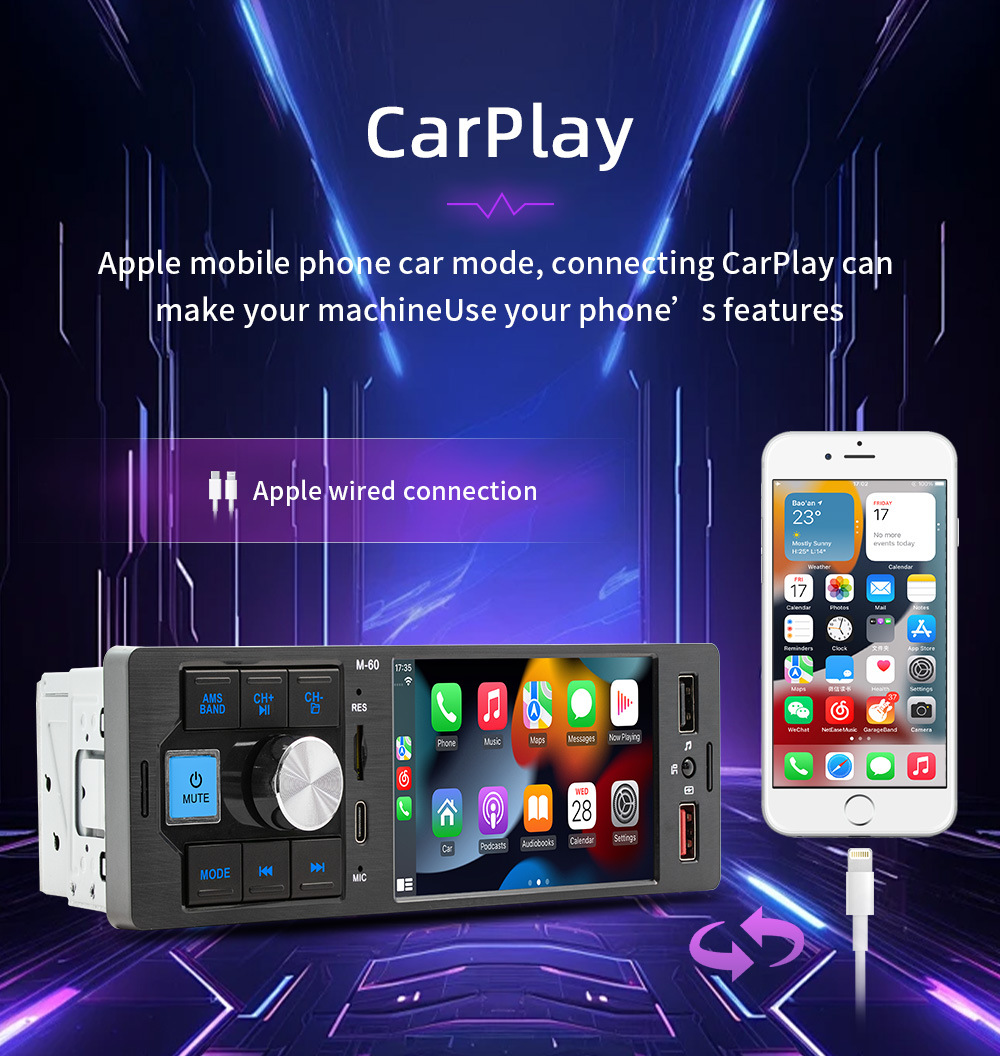 4.1inch Single-DIN Wired CarPlay Car MP5 Player Bluetooth Reversing Car Center Console Radio 12V
