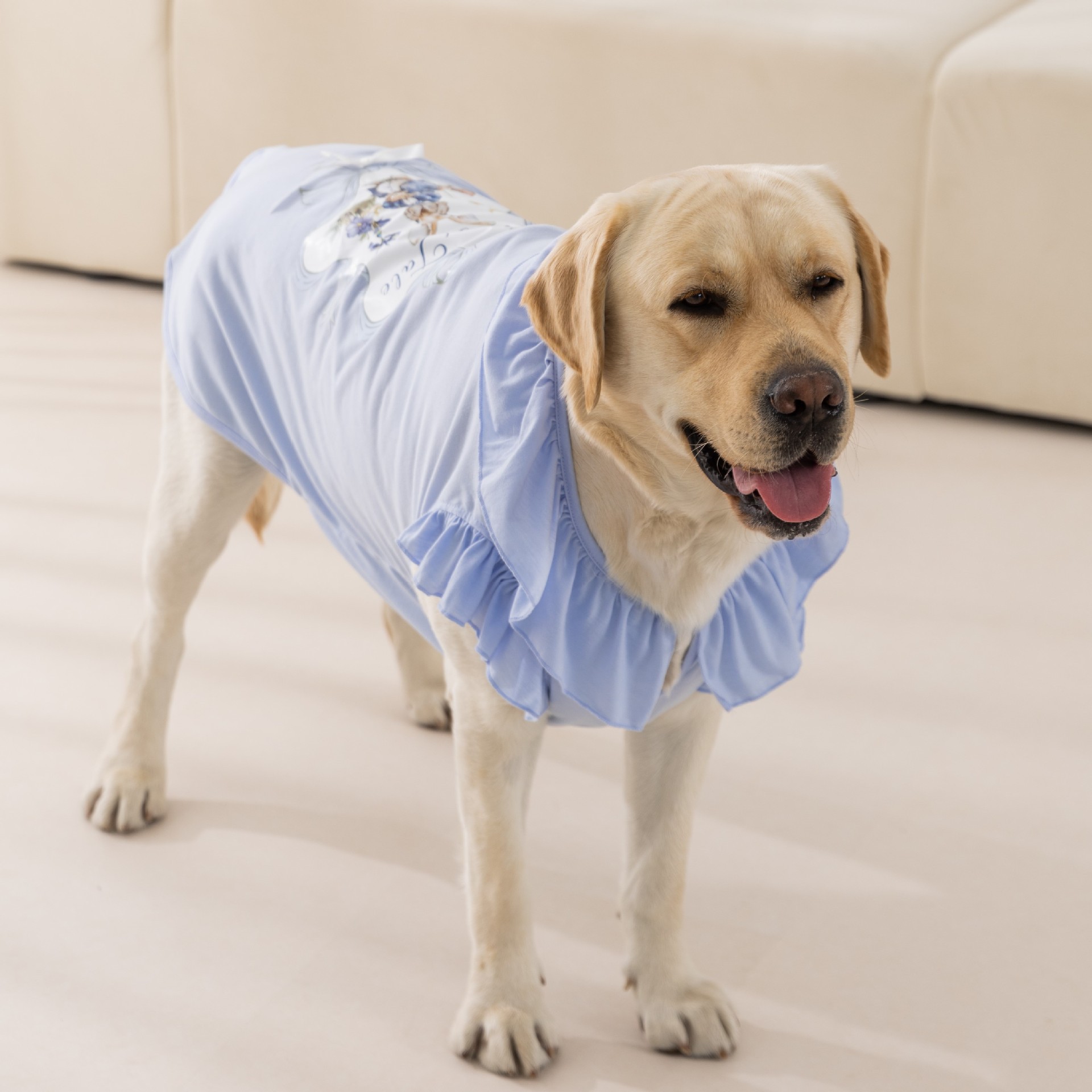 Primavera y verano perro golden retriever perro mediano y grande estampado de dibujos animados chaleco con cuello de encaje perro grande ropa fina de verano para mascotas