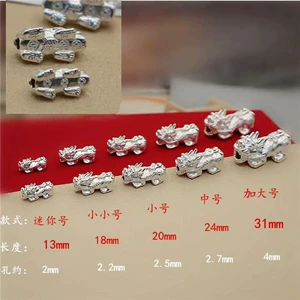 3D Pure Silver 999 Pixiu DIY Handmade Beaded Bracelet 3D Hard Silver Accessories Braided Rope Bracelet Material Sterling Silver Spacer Beads