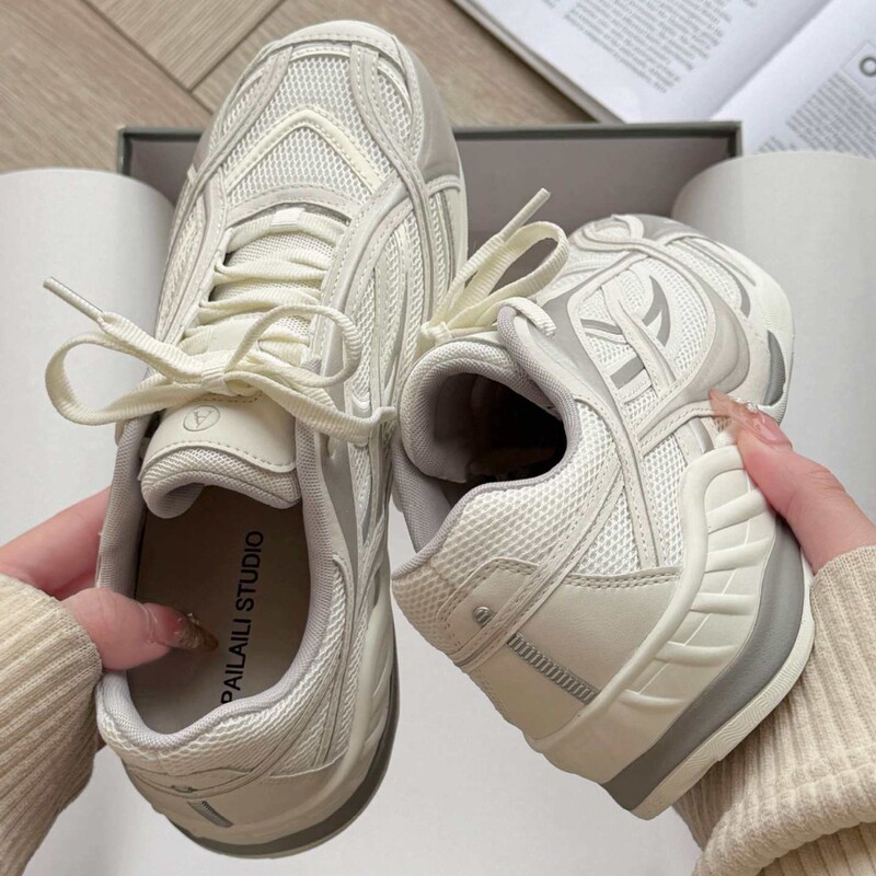 Cowhide Version~6Cm Hidden Height Increase Forrest Gump Shoes, Trendy and Versatile, Lightweight Casual Sports Racing Shoes, White Sneakers