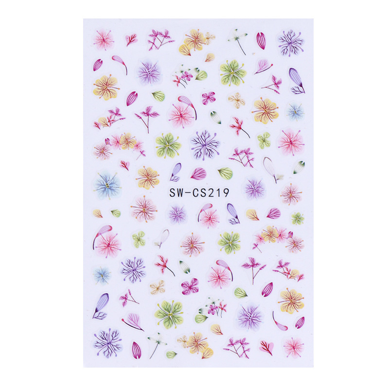Ventas transfronterizas de pegatinas de uñas al por mayor primavera y verano nuevas flores secas de acuarela flor de lavanda pegatinas de uñas 3D
