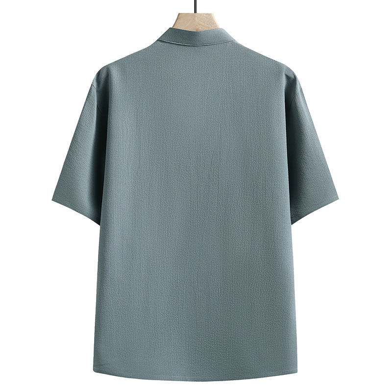 High-End Tang Suit Short-Sleeved Chinese Style Dad Clothes for Middle-Aged and Elderly People, Summer Thin Embroidered Cotton and Linen Clothes for the Elderly, Men's Clothes