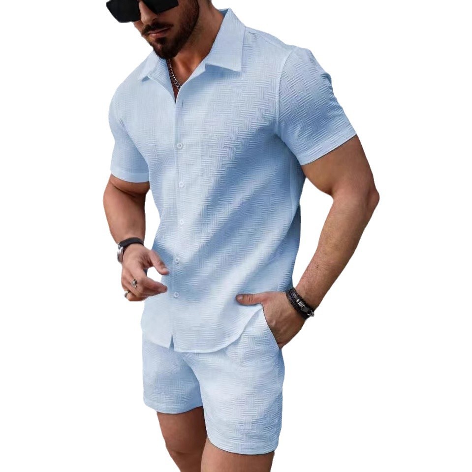 Ensemble deux pièces pour homme, chemise à manches courtes et short, style sport décontracté, idéal pour la plage (collection 2025)._voghion.com