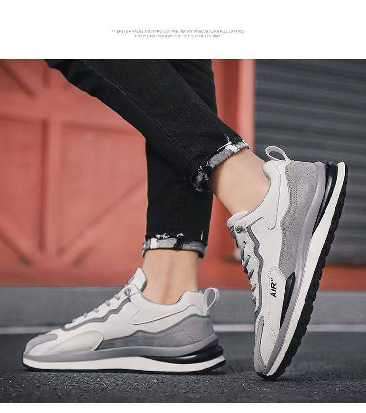 Giày thể thao nam da lì phối lưới đế dày kiểu sneaker thường ngày — H102 màu be, H102 màu trắng, H102 màu xám chi tiết 13