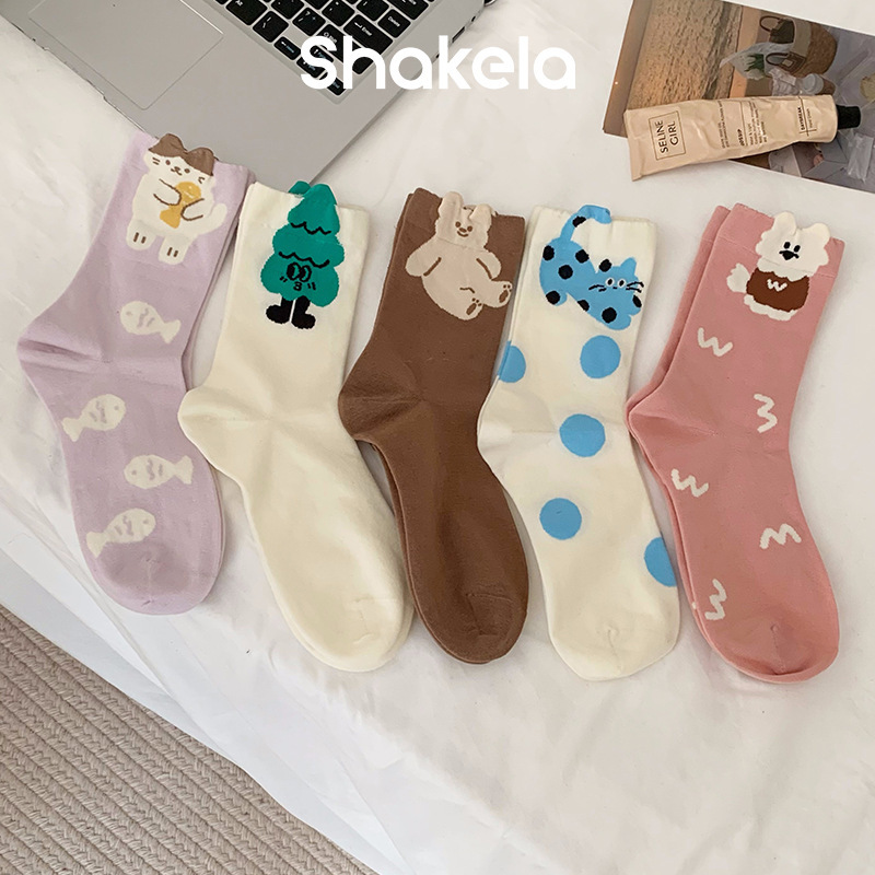 Three-dimensional cartoon socks for children ins spring and summer cute and sweet mid-length socks online popular Korean-style Japanese-style stockings