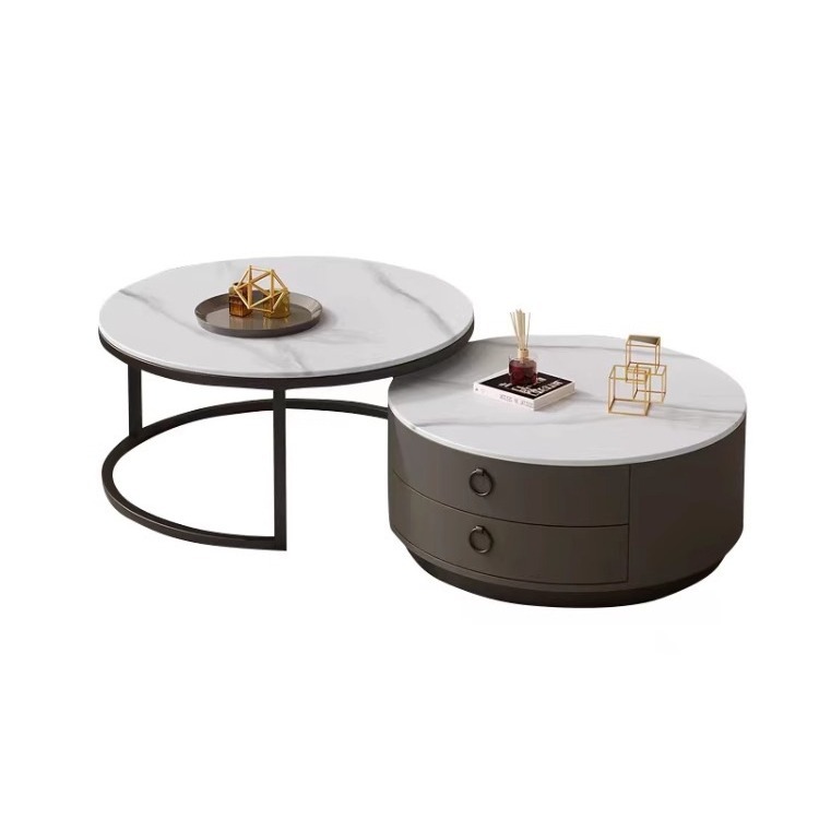 Mesa de té de tabla de roca redonda lujosa moderna y simple sala de estar pequeña oficina doméstica casa de alquiler red de vidrio