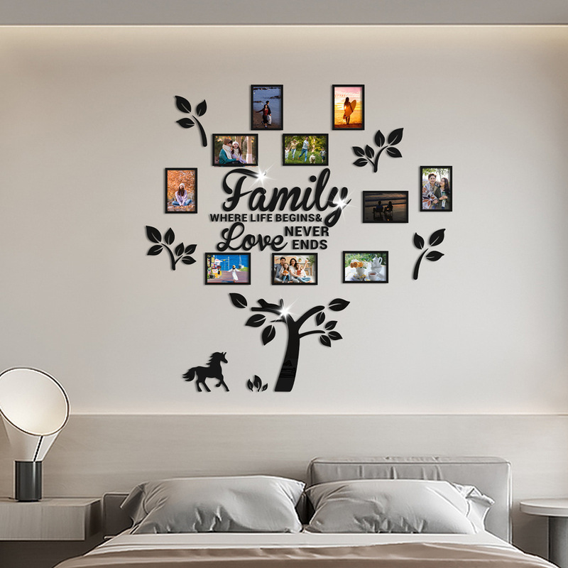 Cross-border acrylic photo frame stereo background wall photo tree pony 6 inch 11 family photo living room bedroom wall stickers