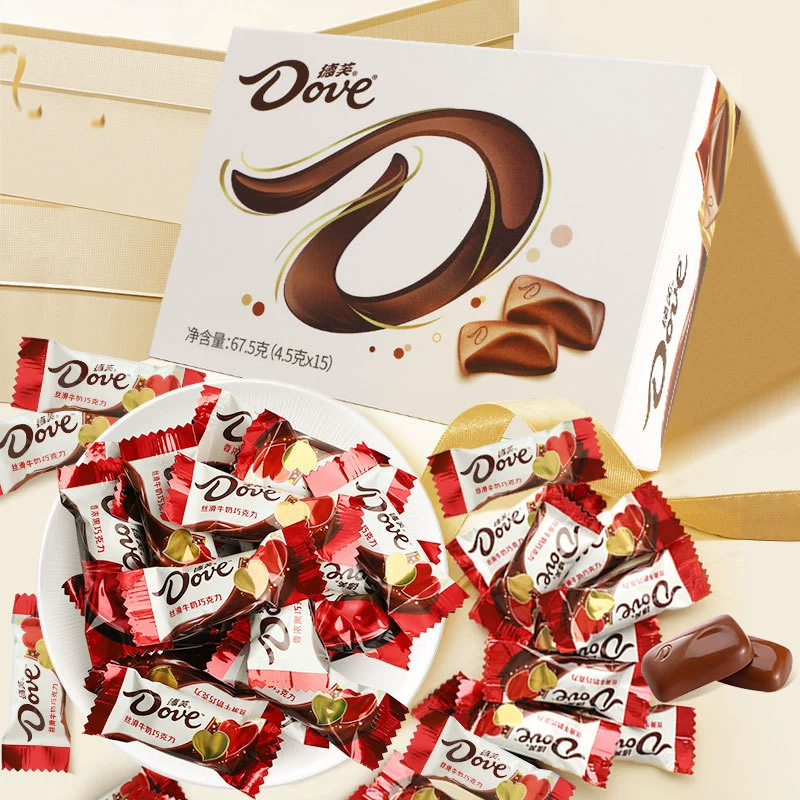 Подарочная коробка с молочным шоколадом (Dove) — 15 шт × 4.5 г, снеки для свадьбы и вечеринки