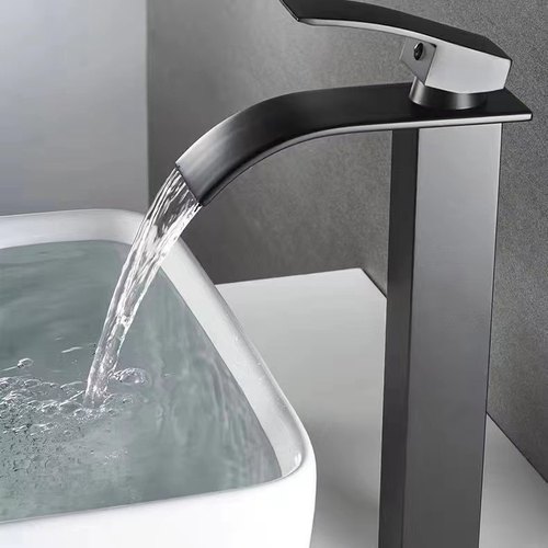Nordic stainless steel copper core high square waterfall hot and cold water faucet washbasin kitchen basin anti-splash universal single hole