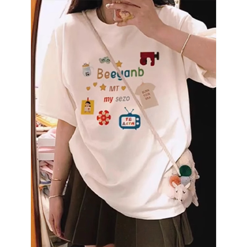 純綿半袖Tシャツ女子中学生・高校生女子大学生夏人気甘い女の子年齢軽減カジュアルルーズスポーツトップス|undefined