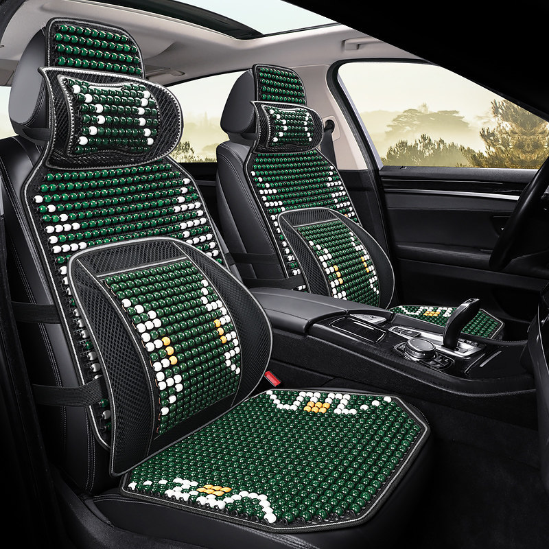 Seat cushion, seat cover — Universal Car Seat Cushion - emerald-green-square-pad-backrest-deluxe-version-selected-imported-wood-beads