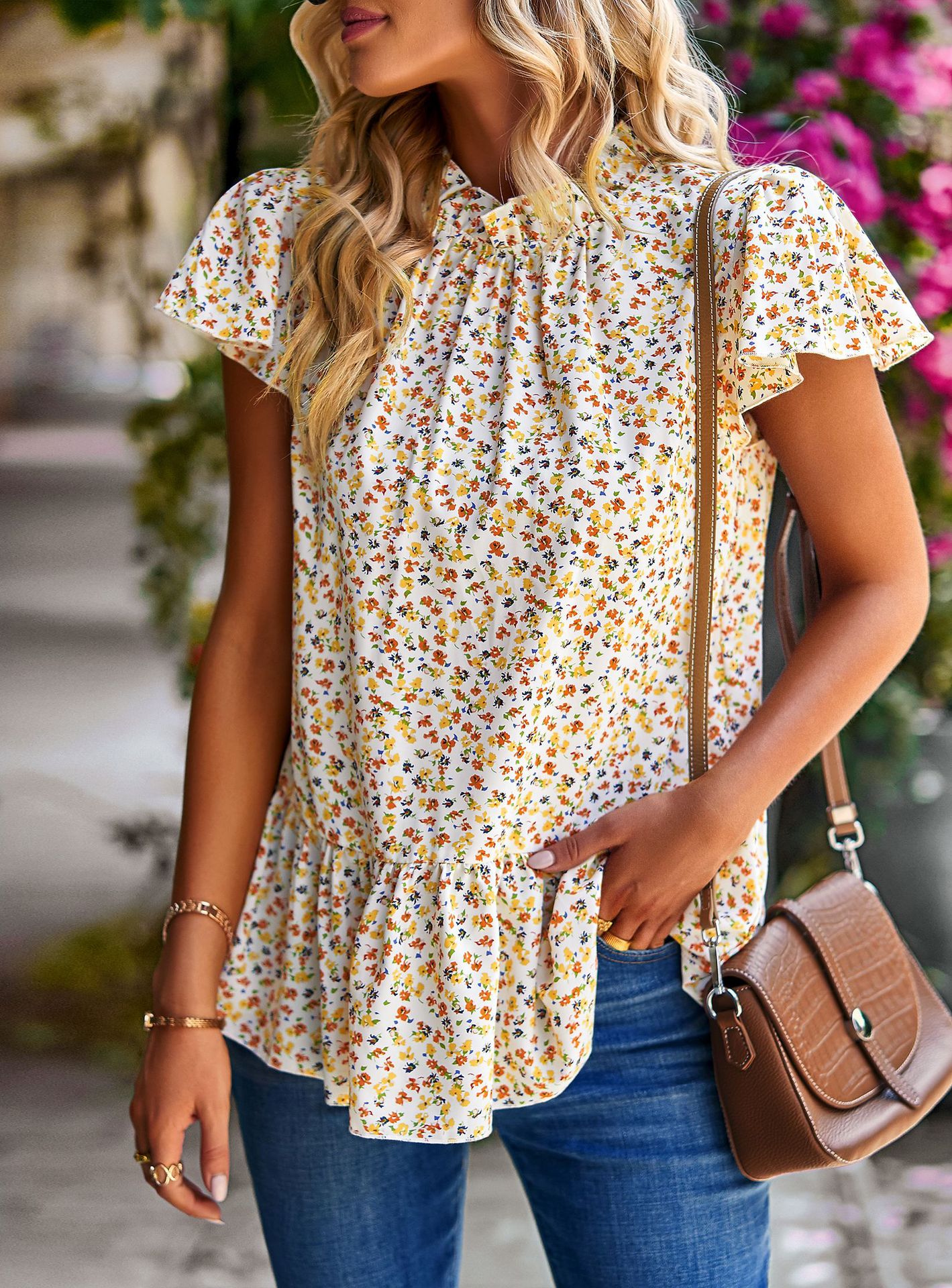 Women's Blouse Short Sleeve Blouses Printing Fashion Ditsy Floral display picture 19