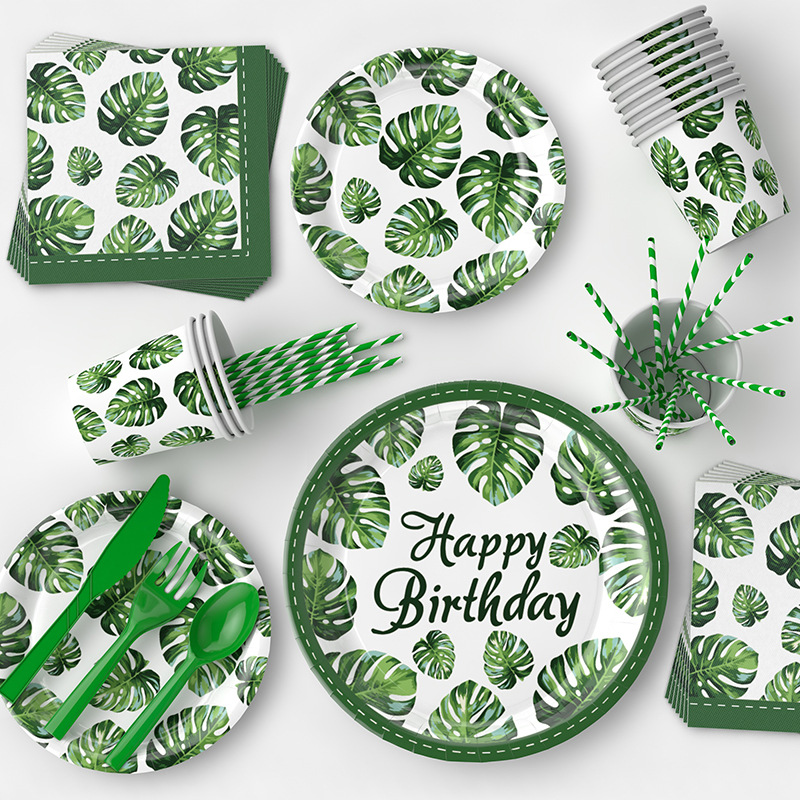 Tortuga amazónica hoja verde planta fiesta de cumpleaños decoración tema plato de papel desechable arreglo suministros plato de cena traje