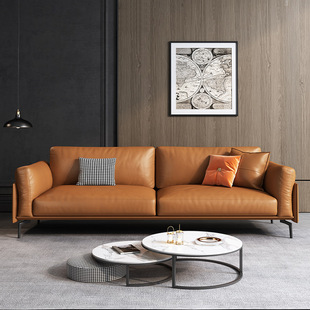 Italian-Style Genuine Leather Office Sofa Three-Seater Office Coffee Table Set Reception Room Modern Leather Nordic Simple Business