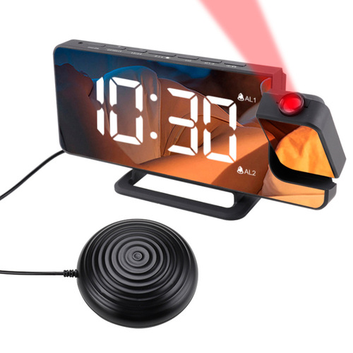 New creative with automatic photosensitive USB charging powerful vibration alarm clock LED mirror projection clock vibration clock