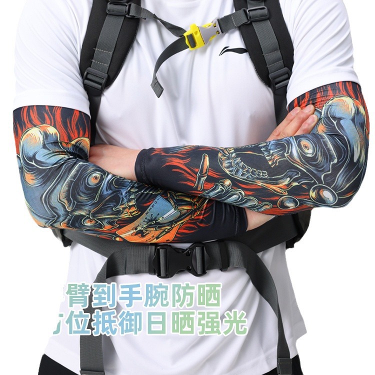 꽃 팔 아이스 슬리브 남성용 썬 스크린 소매 야외 승마 팔 프로텍터 아이스 실크 소매 여름 사이클링 독특한 패턴 문신 소매