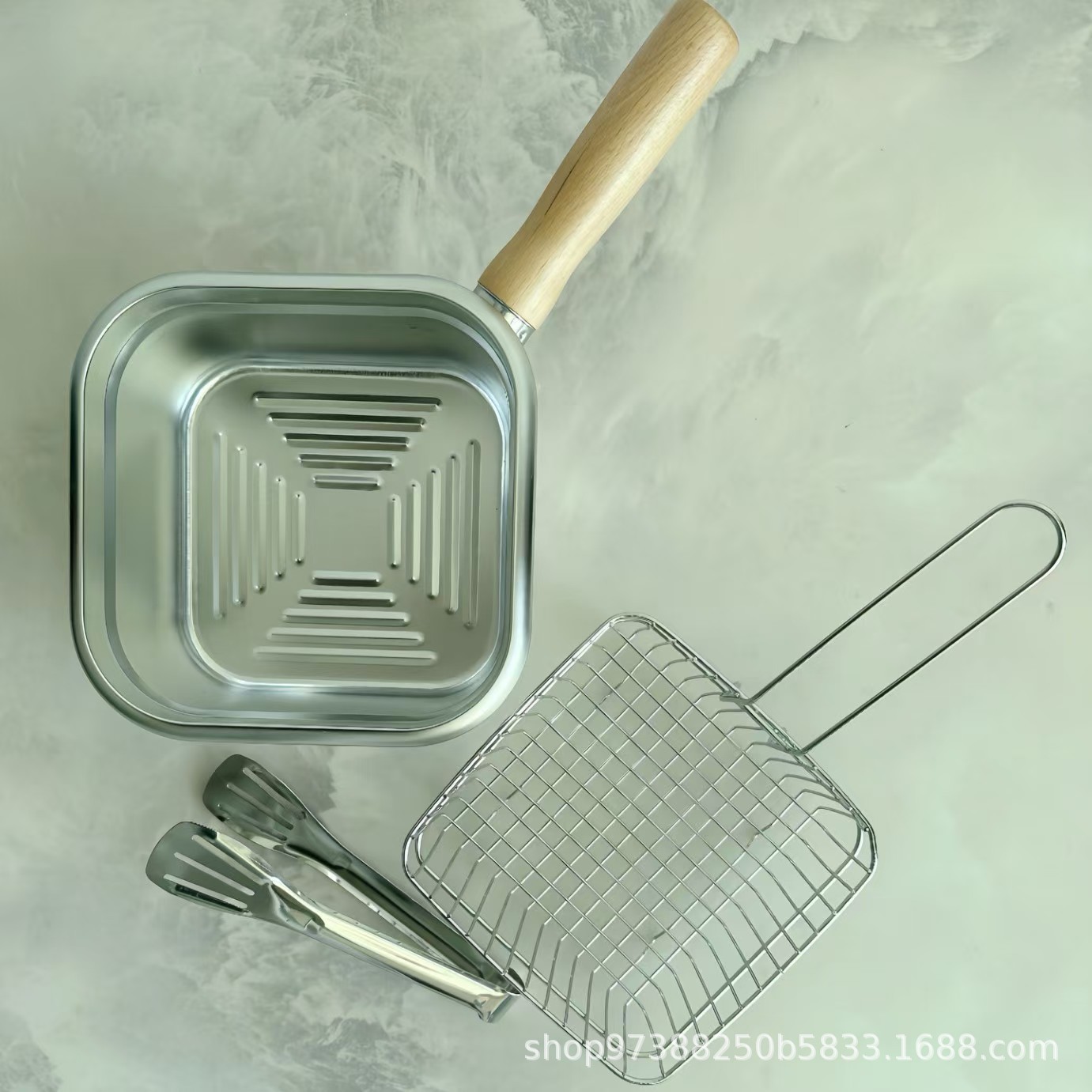 사각 튀김기(뚜껑 없음) + 튀김 바구니 + 집게