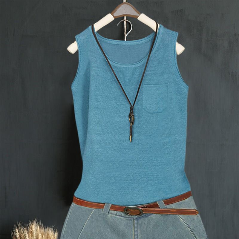 Ice Silk Camisole for Women 2026 Summer Loose Fit Tummy-Concealing Slimming Thin Knit Sleeveless T-Shirt Top