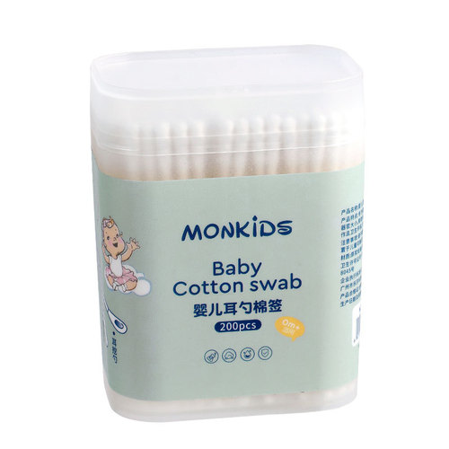 Mengbeibi baby ear spoon cotton swabs 200 pieces boxed spiral head + ear spoon double-ended cotton swabs
