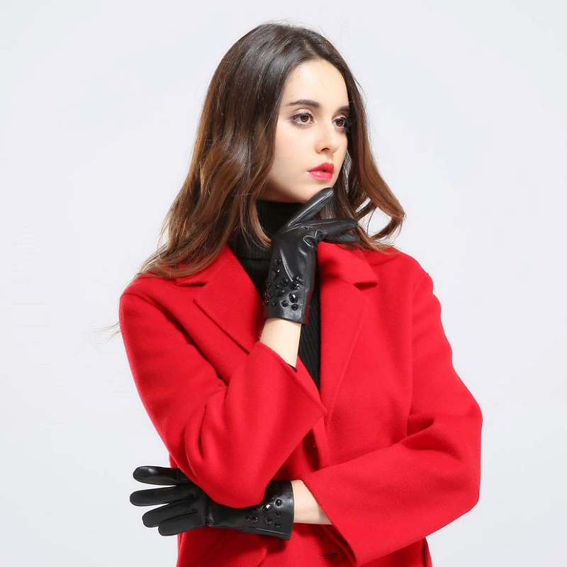 Demi-season keep warm gloves, classic elegant set, genuine leather, direct factory sales