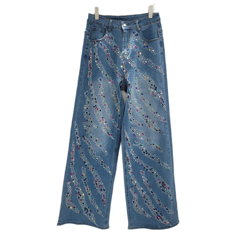Retro americano caliente taladro jeans pantalones de piernas anchas para mujeres 20226 primavera nueva cintura alta delgada suelta pantalones rectos versátiles image 5