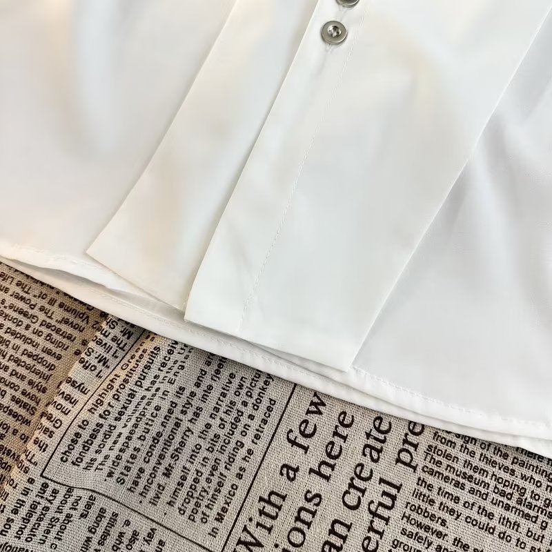 Erkek Zincir Detaylı Uzun Kollu Sokak Giyimi Gömlek Büyük Boy Düğmeli, Çıkarılabilir Aksesuarlı Gömlek (Siyah/Beyaz, M-3XL)_voghion.com