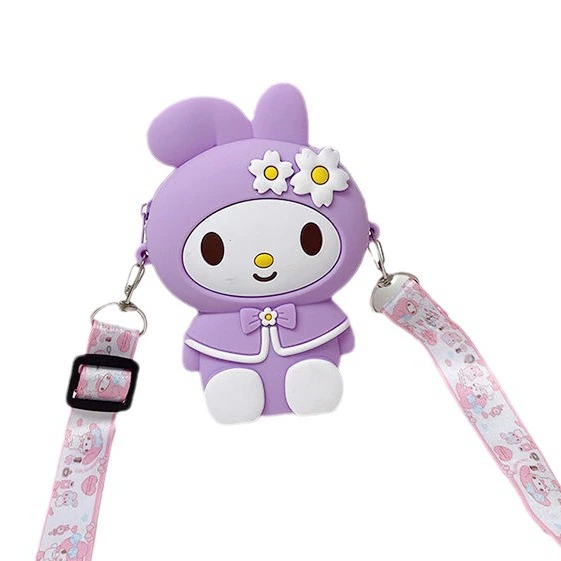 Cartoon silicone children's rabbit, cute wallet, bag strap, flowered