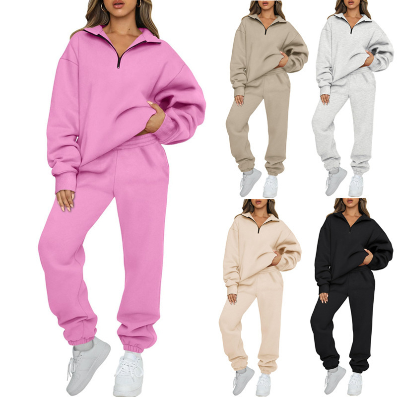 2023 new cross-border Amazon European and American hot selling women's solid color no pocket sweater trousers sweatshirt suit