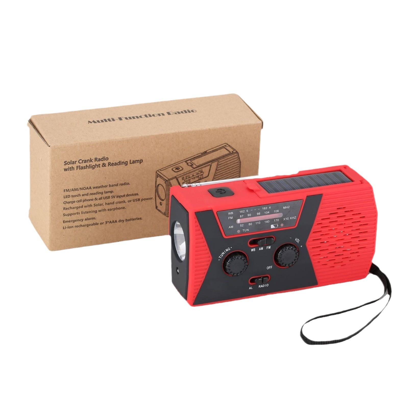 Radio de emergencia de carga de manivela solar portátil de Amazon con luz de lectura de linterna