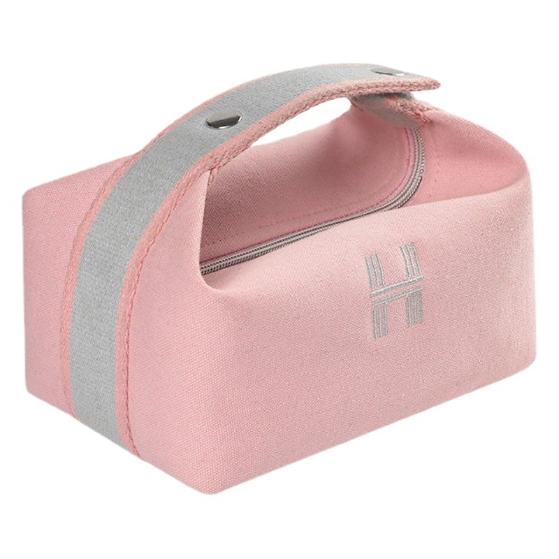 Bolsa de cosméticos de lona impermeable portátil de alta apariencia de gran capacidad de lavado bolsa de cosméticos de red roja portátil bolsa de almacenamiento de color sólido