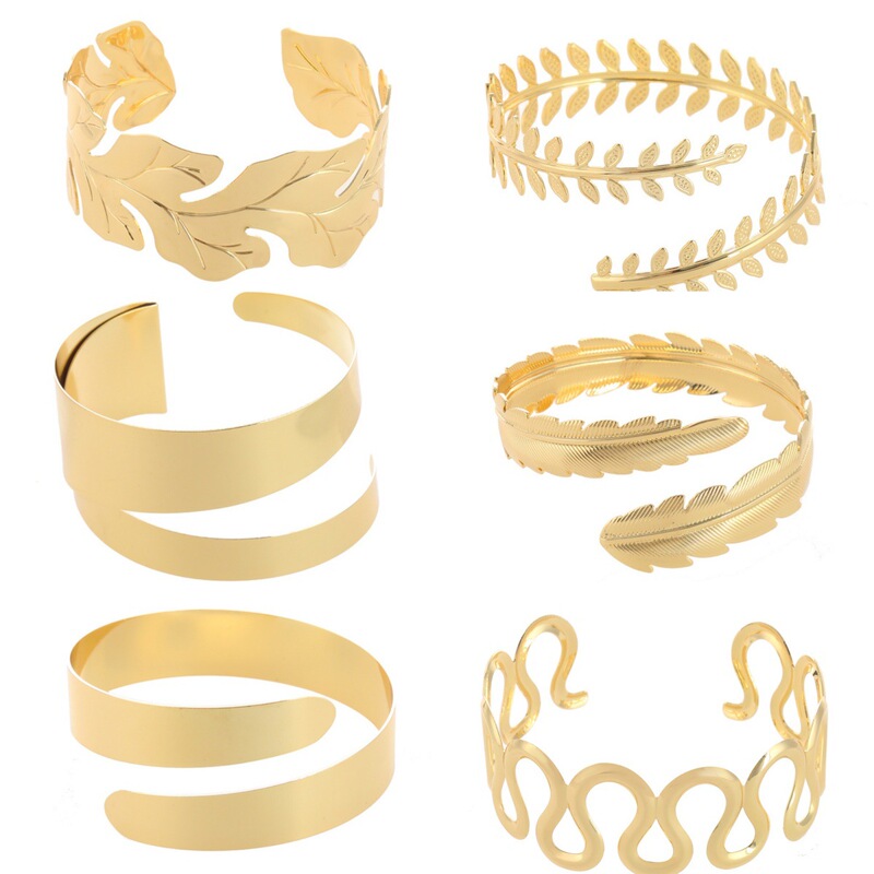 Cross-Border Ins Style Geometric Multi-Layered Cross Arm Ring Simple Glossy Open Arm Bracelet Personalized Exaggerated Leaf Bracelet
