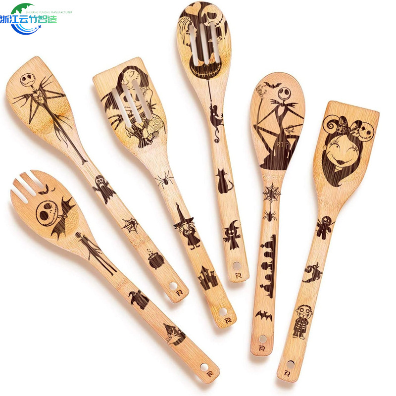 Amazon suministros de cocina de dibujos animados de bambú espátula traje de dibujos animados espátula láser espátula de bambú de Halloween