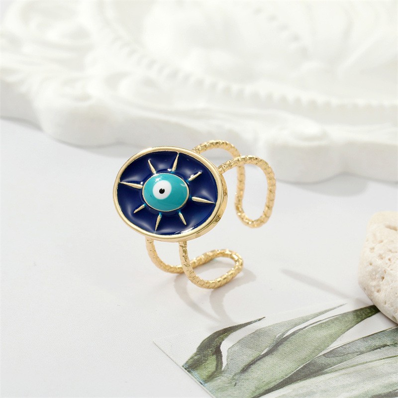 Retro Ethnic Style Sun Blue Devil Eye Geometric Alloy Open Ring display picture 2