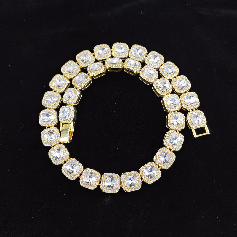 Schutzamulett-Schmuck, Premium-Hip-Hop-Accessoire für Herren: Klobige quadratische Diamant-Eisbonbon-Halskette, trendige Hip-Hop-Bling-Kette_voghion.com