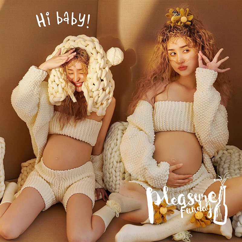 Photo Studio New Style Home-Friendly Cute and Fresh Chunky Knit Photo Studio Belly Art Photo Clothes Maternity Photography Outfit