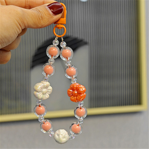 Handmade bead-in-bead flower beading DIY mobile phone chain mobile phone pendant macaron bag hanging chain
